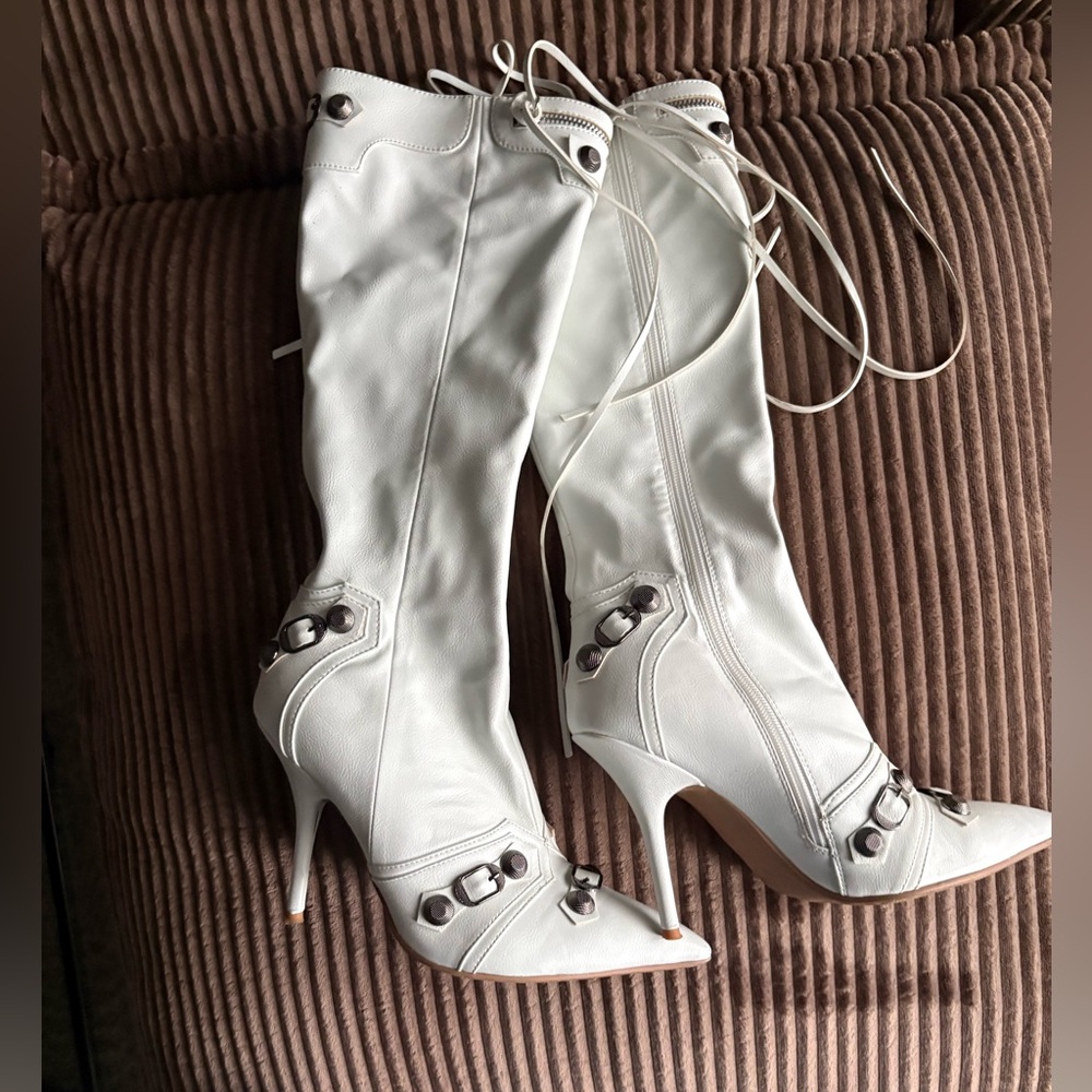 White Stiletto Boots Size 7.5